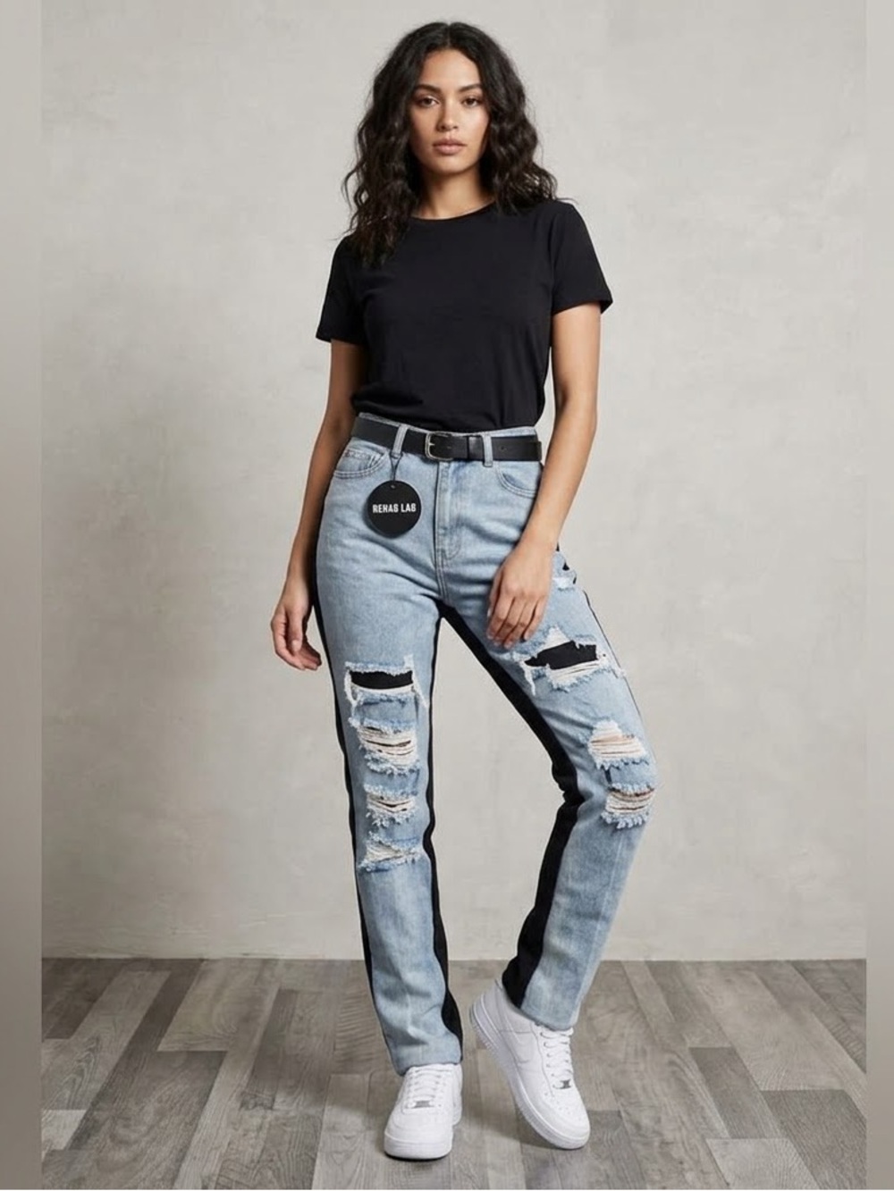Rehab Lab Distressed Light Blue Jeans with Black on the Back